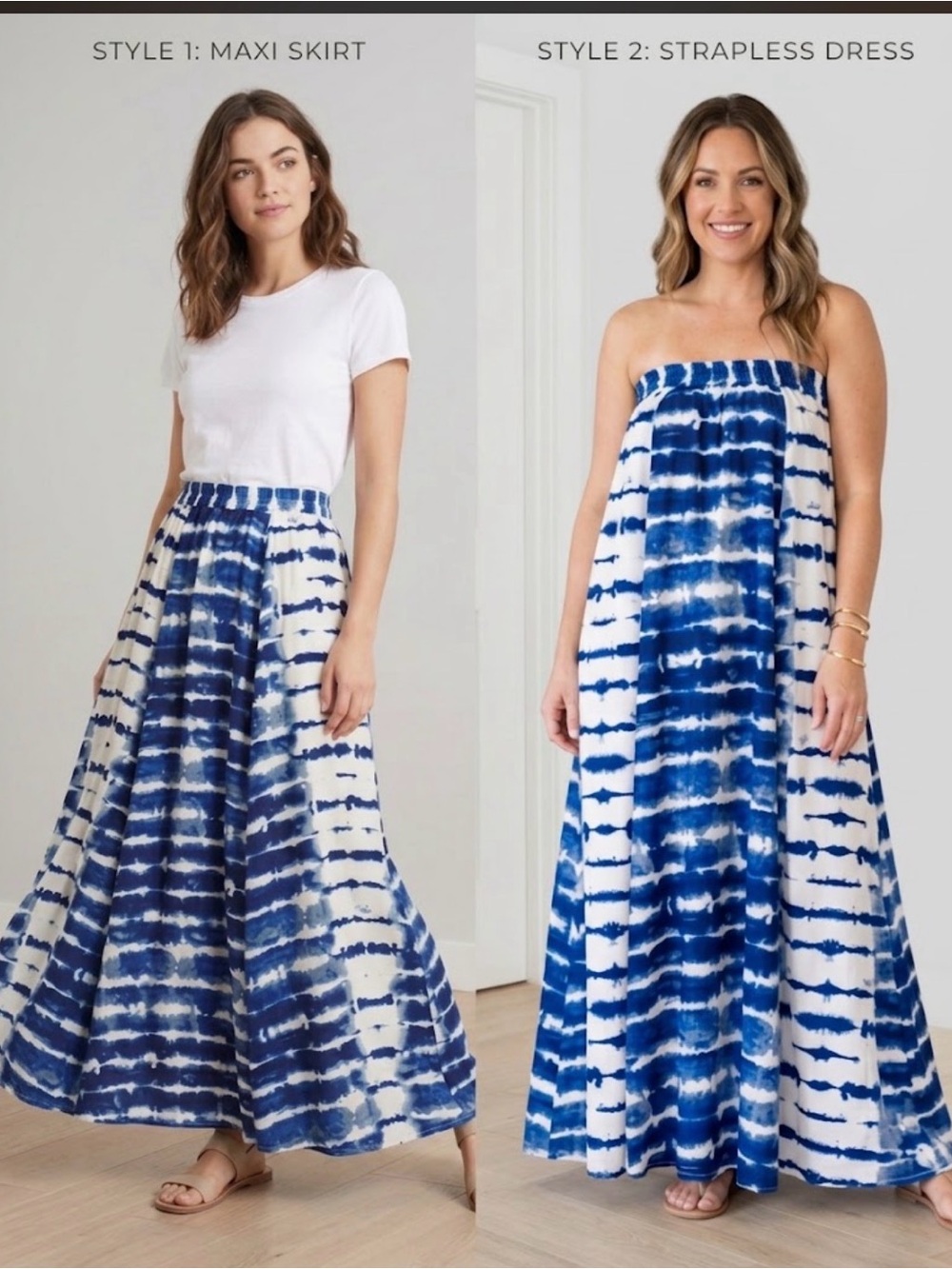 NWT Her Destiny Boho Coastal Tie Dye Convertible Strapless Maxi Dress Skirt S